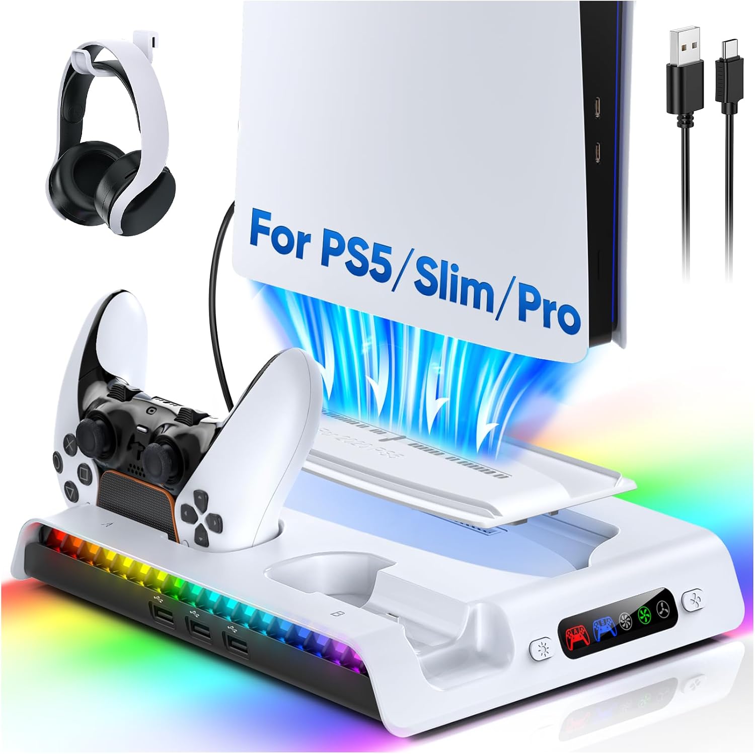 PS5 Charging & Cooling Station With Free RGB TV Lights