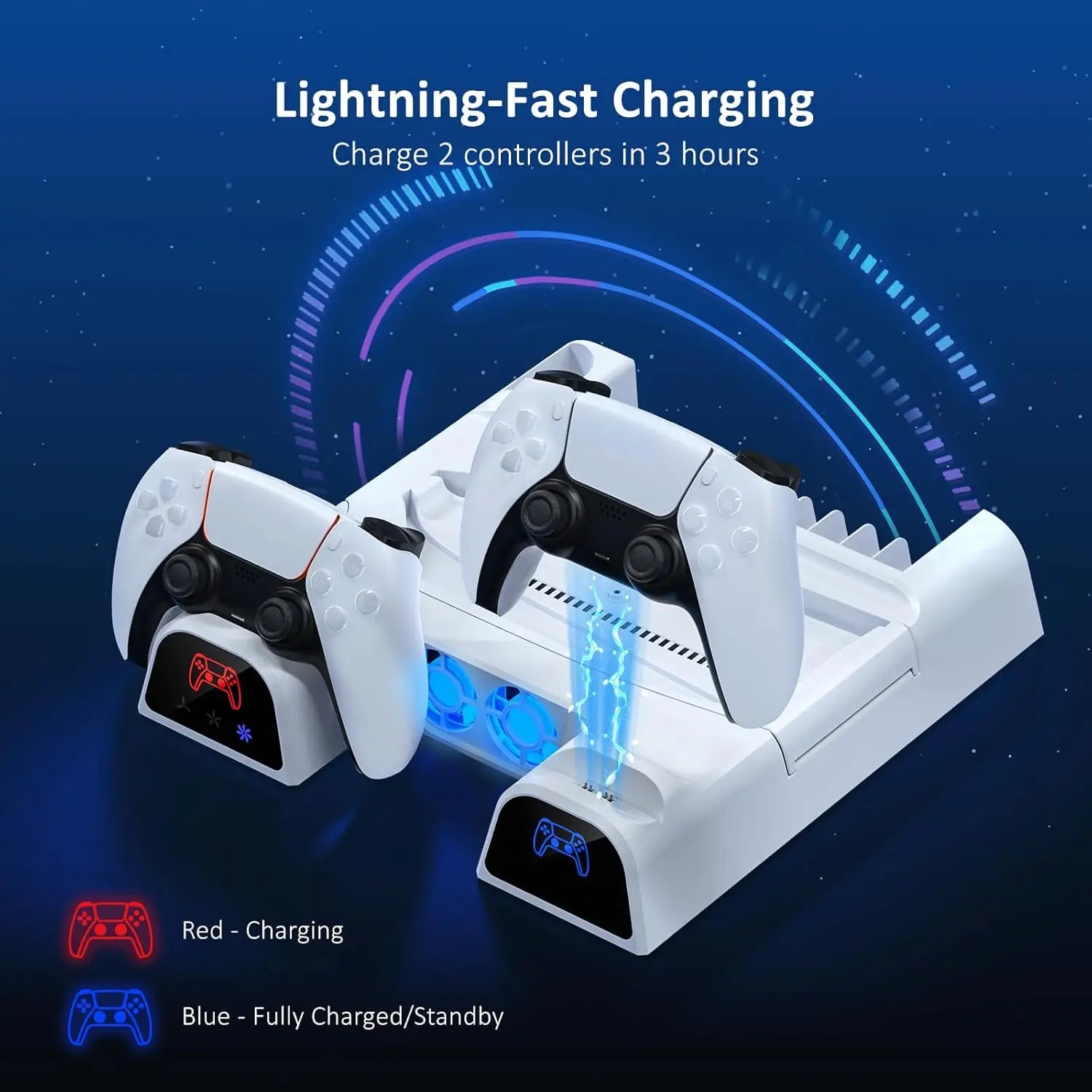 PS5 Cooling Charging Station with 11 Game Organizer for PS5/Slim/Pro Console White