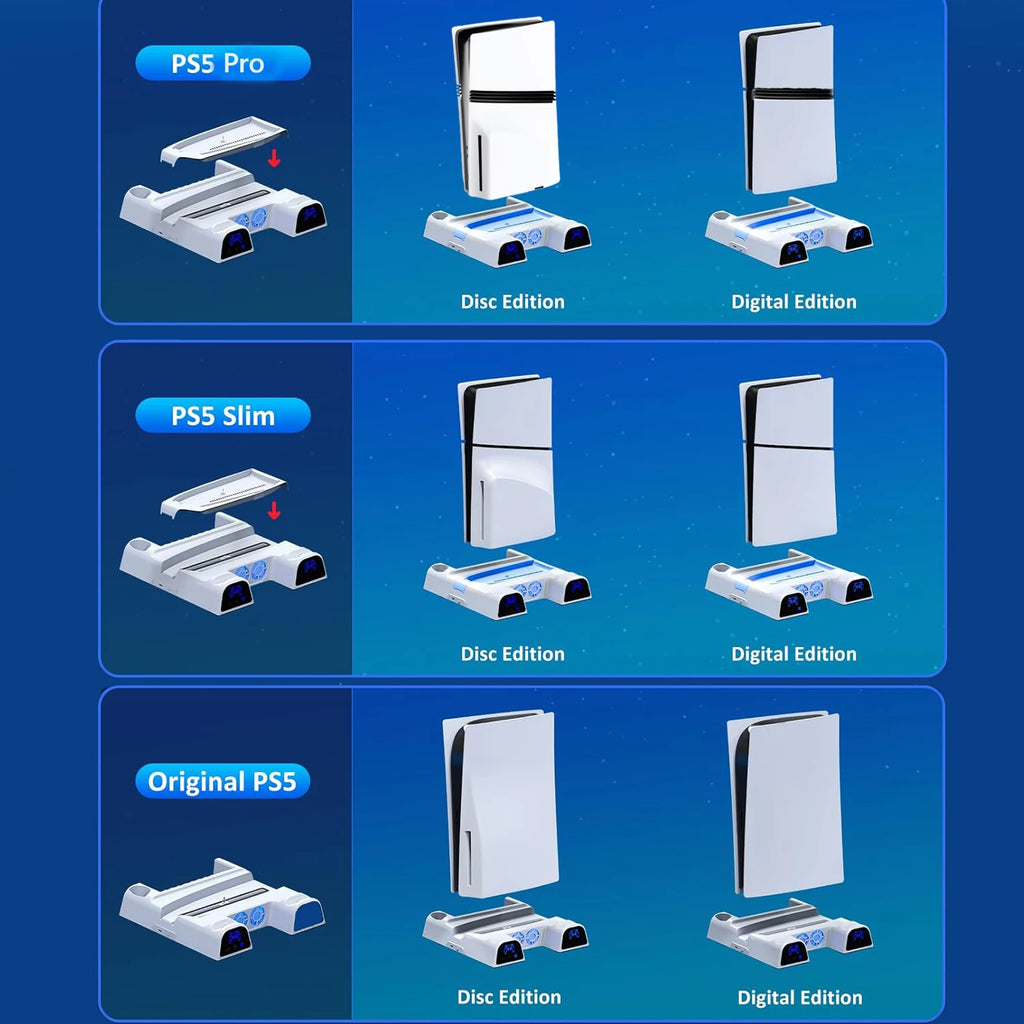 PS5 Cooling Charging Station with 11 Game Organizer for PS5/Slim/Pro Console White
