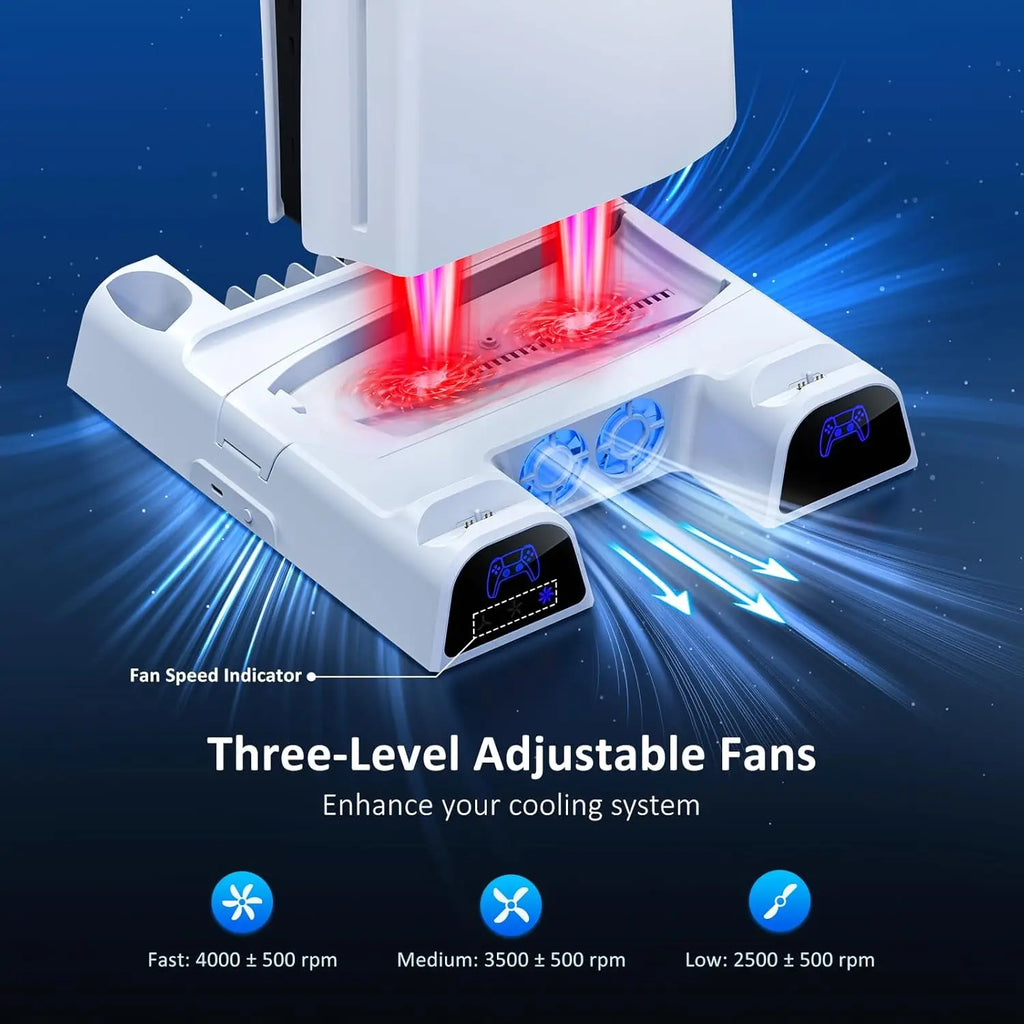 PS5 Cooling Charging Station with 11 Game Organizer for PS5/Slim/Pro Console White
