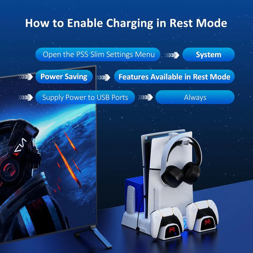 PS5 Cooling Charging Station with 11 Game Organizer for PS5/Slim/Pro Console White