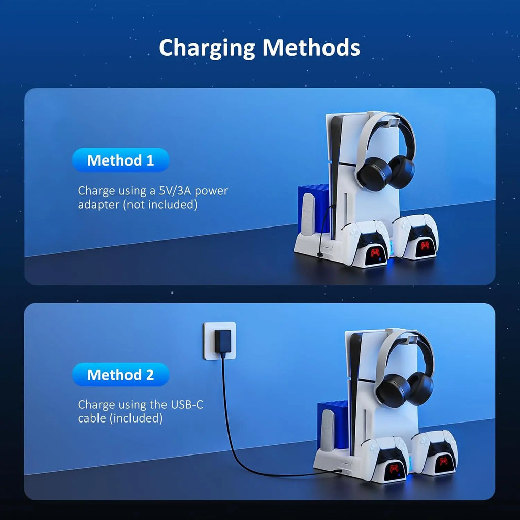 PS5 Cooling Charging Station with 11 Game Organizer for PS5/Slim/Pro Console White
